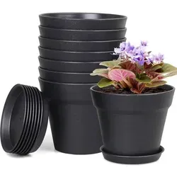 Homeuouz 8er Set Blumentöpfe mit Untersetzer, 10cm - Basteln - Umweltfreundliche Blumentöpfe aus langlebigem Polypropylen mit optimaler Entwässerung, ideal für kleine bis mittelgroße Pflanzen im Innen- und Außenbereich.