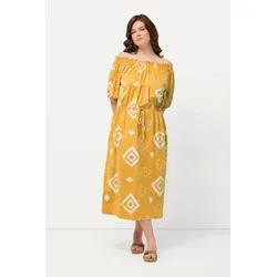 Ulla Popken Midikleid Maxikleid mit Carmen-Ausschnitt - Gemusterte Kleider aus hochwertiger Biobaumwolle, mit elastischem Carmen-Ausschnitt und praktischen Seitentaschen für einen stylishen und bequemen Look.