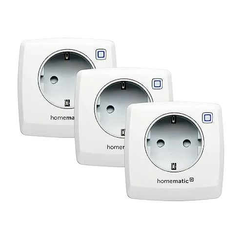 Homematic IP Smart Home 3er-Set Schaltsteckdose - Steckdosen & Zubehör, steuert Leuchten und Geräte per App, Alexa & Google Assistant – ideal zum Energiesparen und für smartes Wohnen.