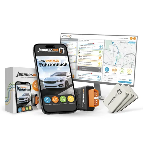 jammer.net OBD2 Stecker mit Jahreslizenz – Finanzamtkonformes Fahrtenbuch - Automatisches Fahrtenbuch für Dienst- und Privatfahrten. OBD2 Stecker inkl. App-Zugang, ohne Abo! Zeitersparnis, einfache Handhabung und steuerkonform – ideal für Selbstständige und Unternehmen.