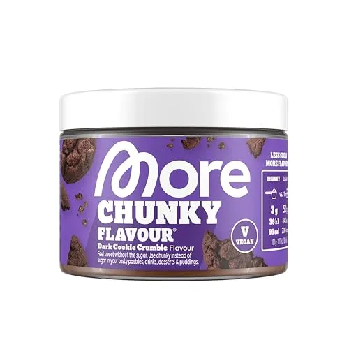MORE Chunky Flavour, Dark Cookie Crumble, 170 g - vegan, geschmackvolles Süßpulver - VIELSEITIG EINSETZBAR: Verfeinere Quark, Joghurt, Porridge oder Desserts mit diesem geschmackvollen Pulver. Nur 6-12 kcal pro Portion¹ und mit Inulin für eine cremige Textur. HERGESTELLT IN DEUTSCHLAND: Höchste Qualitätsstandards garantiert.