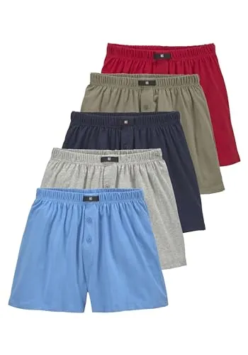 H.I.S Weite Herren Boxershorts 5er Pack - Herren-Boxershorts im klassischen Schnitt aus weicher Baumwoll-Stretchqualität, ideal für optimalen Tragekomfort und perfekten Sitz dank 5 % Elasthan-Anteil.