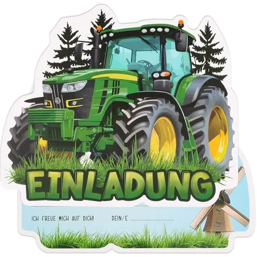 GEBETTER 12 Stück Traktor Einladungskarten zum Kindergeburtstag Geburtstag Party Einladung Einschulung für Mädchen und Jungen Geburtstagseinladungen Kinder Geburtstagsfeier Kinderparty