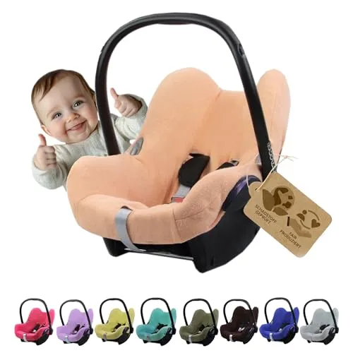 Frottee Sommerbezug [Schonbezug für Babyschale] Autositz kompatibel mit Maxi Cosi Cabrio Fix + GRATIS Gurtpolster (apricot + GP)