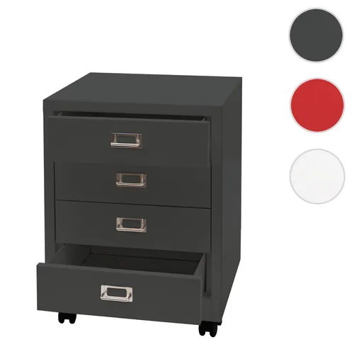 HWC-L49 Rollcontainer: Stahlschrank Aktenschrank mit 4 Schubladen - Aktenschrank aus robustem Metall, ideal für Büroorganisation; kompakte Maße von 55x40x41 cm, bietet viel Stauraum und Flexibilität.