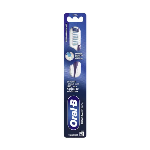 Oral B Pro Clean Prothesenbürste Clinical Cross Action - Effektive Zahnpflege mit der Oral B Pro Clean Prothesenbürste. Ideal für eine gründliche Reinigung von Prothesen und Zähnen, sorgt sie für ein frisches Mundgefühl.
