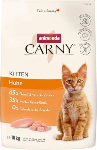 Animonda Cat Trocken Carny Kitten Huhn 10kg - Katzenfutter für wachsende Katzen mit 65 % Fleischanteil, besonders schmackhaft und leicht verdaulich. Ideal für sensible Katzen, 0 % Getreide, reich an Omega-3-Fettsäuren.