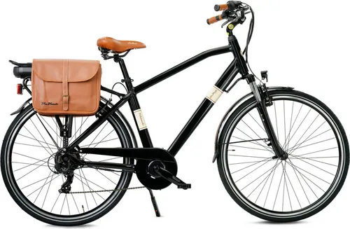 VENICE - I love Italy Elektro-Citybike MONOTUBO CLASSIC Man 28 Zoll, schwarz - E-Bike mit retro Design, leistungsstarkem Bafang Motor und 80 km Reichweite. Ideal für Stadt und Land, sicher durch 6-Gang Schaltung und robuste V-Bremsen.