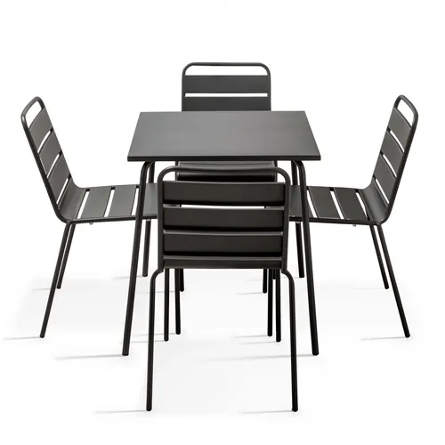 Set aus Gartentisch (70 cm) und 4 Metallstühlen Grau - Oviala Palavas