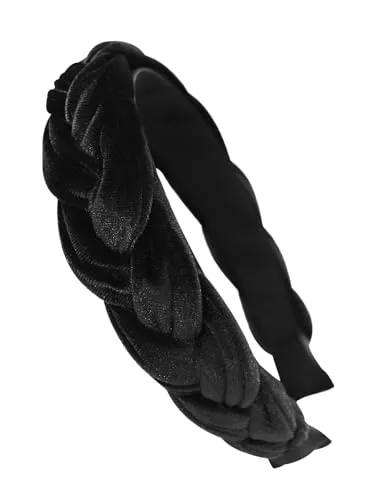 axy Trachten Haarreif geflochten fürs Dirndl Samt Flechtoptik Damen Stirnband Haarschmuck Haarreifen Hairband HRZ3 (Schwarz)