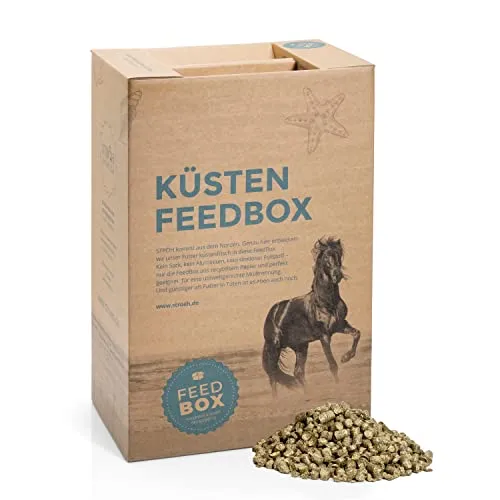 STRÖH Küsten Heu Luzerne Cobs (30 kg Feedbox) • Wiesencobs mit Luzerne & Heu von der Ostsee • Raufutter Snack als leckere Pellets • Plastikfreie Verpackung