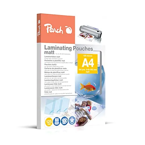 Peach Laminierfolie A4 | 125 mic | 100 St. | matt - Folien für beste Laminierergebnisse, beschreibbar und entspiegelnd, geeignet für alle Laminiergeräte – ideal für professionelle Präsentationen.