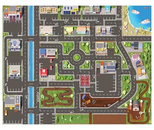 SkippiDoo Kinder Spielteppich Straßenteppich (200x160 cm) - Rutschfest & Zertifiziert - Entdecken Sie den rutschfesten SkippiDoo Spielteppich für Jungen und Mädchen! Ideal für kreative Spielstunden im Kinderzimmer, mit detailreichen Motiven und einfacher Pflege. Fördert die Fantasie Ihrer Kinder in einer sicheren Umgebung.