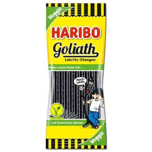 Haribo Goliath Lakritz-Stangen 125g - Leckere Lakritz-Stangen im praktischen Beutel, ideal für den Genuss zwischendurch. Perfekt für Lakritzliebhaber und Vegetarier.