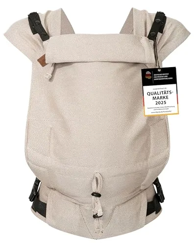 Hoppediz Babytrage Primeo, Djerba - Babytrage aus 100% Bio-Baumwolle, ergonomisch für optimale Anhock-Spreiz-Haltung, ideal für Neugeborene ab 2,5 kg bis 15 kg.