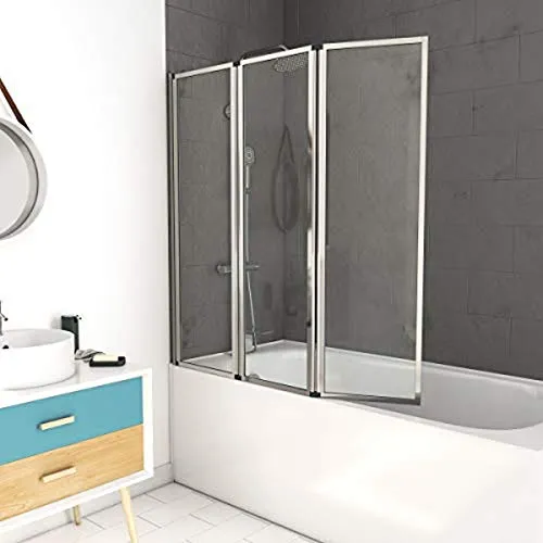 Badewannenaufsatz 3-teilig Aurlane Triple, Klarglas mit Chromprofil - Duschwand 3-teilig, 125 x 143 cm, aus hochwertigem 4 mm Einscheibensicherheitsglas, platzsparend und mit versteckten Verschraubungen für ein elegantes Design.