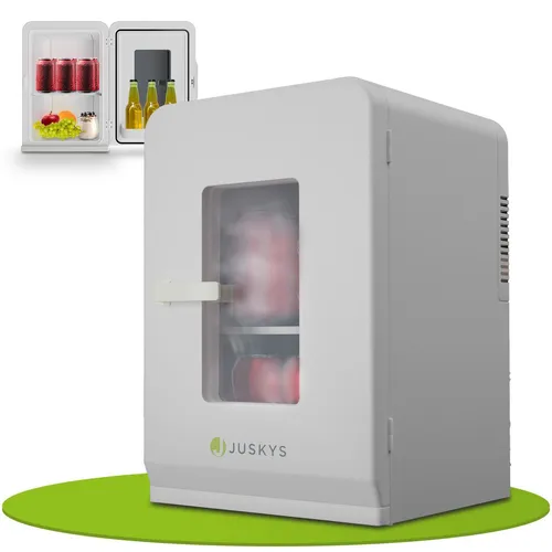 Juskys 2in1 Mini Kühlschrank 15L - Kühlschrank mit Kühlen und Heizen, tragbar für 12V und 230V, ideal für Reisen oder Camping, energieeffizient und kompakt mit nur 41 cm Höhe.