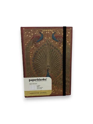 Hafiz's Peacocks Sangorski & Sutcliffe Midi Lined Elastic Band 120 Gsm - Sexratgeber mit kunstvollem Design von Sangorski & Sutcliffe, ideal für Liebhaber von Poesie und Kunst, verziert mit einzigartigen, farbenfrohen Pfauen und goldenen Details.
