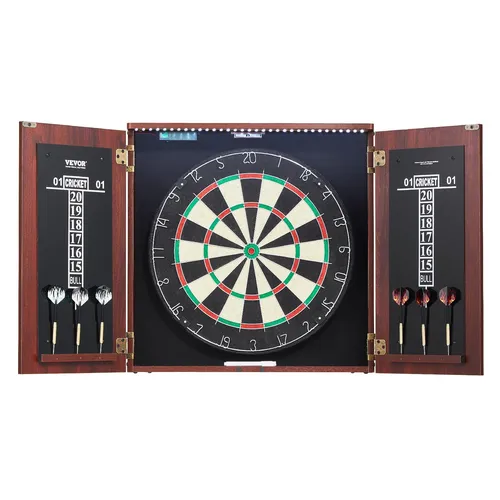 VEVOR Dartschrank Set mit LED - Offizielle Größe Dartscheibe - Dartboard-Schrank mit 18 Zoll Sisal-Dartscheibe, inklusive LED-Beleuchtung für aufregende Spielabende. Ideal für Hobby und Profis!