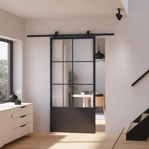 inova Loft Glasschiebetür 1025 x 2200 mm - Glastüren & Schiebetüren im Loftstyle, Komplettset mit Softclose für sanftes Schließen und einfache Montage, ideal für moderne Wohnräume.