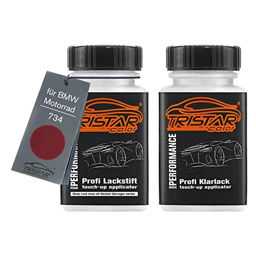 TRISTARcolor Motorradlack Lackstift Set für BMW Motorrad 734 Amarena Rot Metallic Basislack Klarlack je 50ml
