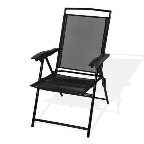 Hochlehner Klappstuhl "Long Beach" schwarz - Camping-Möbel, bequemer Klappstuhl mit verstellbarem Rückenlehne, ideal für entspannte Stunden im Garten oder beim Camping.