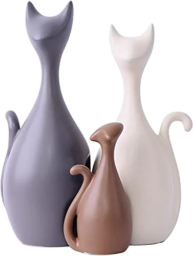 Magenesis Schöne Katzen Familie Keramik Skulpturen, Moderne Kunst und kreative Dekorative Elemente (3 Katzen)