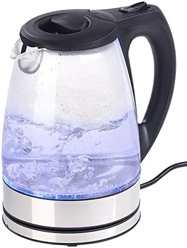 Rosenstein & Söhne Wasserkocher Farbwechsel: Glas-Wasserkocher mit blauer LED-Beleuchtung, 2.200 Watt, 1,7 Liter (blaues Licht, LED Farbwechsel, Farbe)