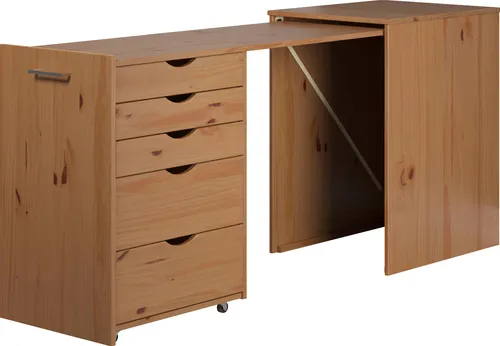 INTER-FURN Regal-Schreibtisch Voltera - Regal-Schreibtisch aus FSC®-zertifiziertem Massivholz, ausziehbar von 57 cm auf 164 cm, ideal für flexible Arbeitsplätze und platzsparend.