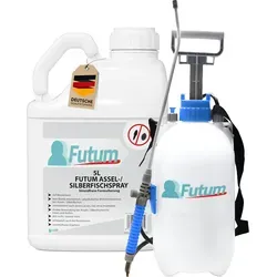 FUTUM 5L Silberfischspray / Asselspray bekämpft Insekten, Eier, Larven ohne Biozide auf Wasserbasis,  Sofortwirkung ohne Flecken  + 2L Sprüher