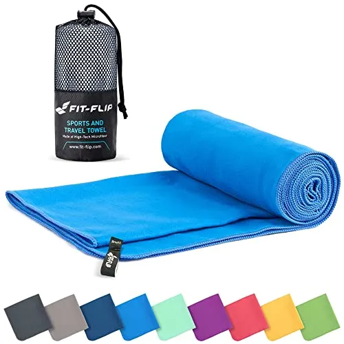 Fit-Flip Mikrofaser Handtuch - kompakte Microfaser Handtücher - ideal als Sporthandtuch, Reisehandtuch, Strandtuch - schnelltrocknend und leicht - Badetuch groß (80x160cm, Blau)