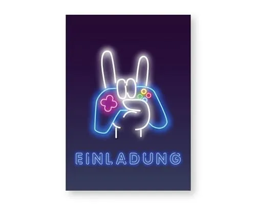 Friendly Fox Gaming Einladung, 12 Einladungskarten Kindergeburtstag Junge Mädchen, Geburtstagseinladungen DIN A6, Geburtstag Spieleabend Zocker Party