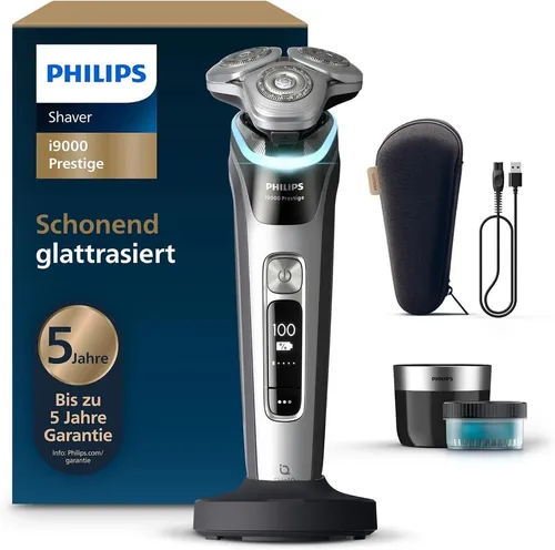 Philips Rasierer i9000 Prestige XP9205/30 - Herrenrasierer mit 3 rotierenden Scherköpfen für eine gründliche und sanfte Rasur. Ideal für anspruchsvolle Männer, die Wert auf Präzision und Komfort legen.