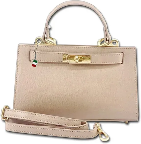 FLORENCE Umhängetasche Damen - Echtleder beige - Umhängetaschen aus feinem, genarbtem Echtleder, Made in Italy. Ideal für stilbewusste Damen, mit kompakten Maßen von 23x14x6 cm.