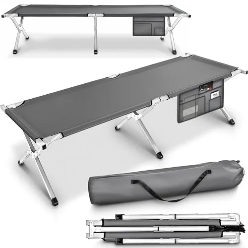 XL Feldbett 210cm - Komfortables Campingbett für bis zu 150kg - Camping-Möbel mit abwaschbarer Bespannung, ideal für einen erholsamen Schlaf im Freien. Einfaches Klappsystem und inklusive Tragetasche für mühelosen Transport.