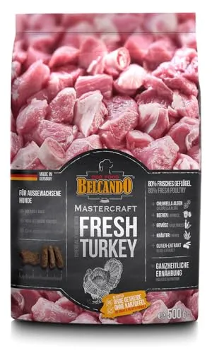 BELCANDO MASTERCRAFT Hundefutter trocken Fresh Turkey, 500g, Trockenfutter für Hunde mit Truthahn, 80% Frischfleisch, getreidefrei, für alle Rassen, Made in Germany