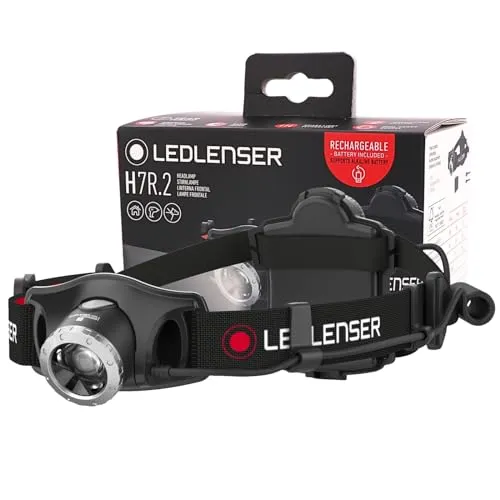 Ledlenser H7R.2 Stirnlampe - Aufladbar & Fokussierbar, 300 Lumen - Stirnlampe mit Lithium-Ionen Akku und 4xAAA-Batterien, 300 Lumen Helligkeit, schwenkbar und stufenlos dimmbar. Ideal für Outdoor-Aktivitäten mit innovativem Lichtsystem und rotem Rücklicht für zusätzliche Sicherheit.