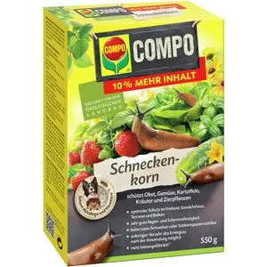 COMPO Schneckenkorn 550g - Effektives Streugranulat gegen Nacktschnecken - Hochwirksames Streugranulat zur Bekämpfung von Nacktschnecken an Gemüse und Zierpflanzen. Ideal für den Einsatz im Freiland und Gewächshaus. Einfach in der Anwendung und schont Nützlinge.