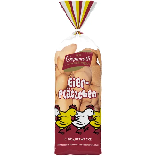 Coppenrath Eierplätzchen 200g Beutel - Kekse & Kleingebäck, zarte Eierplätzchen mit feinem Geschmack, ideal als Snack für unterwegs oder zum Kaffee.
