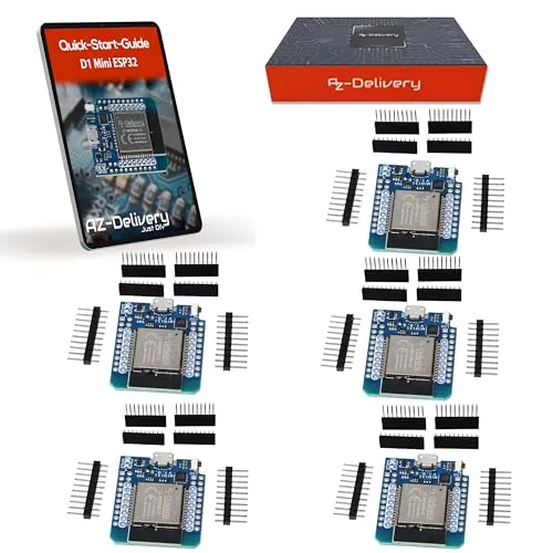 AZDelivery 5 x ESP32 D1 Mini NodeMCU - WiFi Modul mit Bluetooth, ideal für IoT-Projekte und kompatibel mit Arduino und Wemos D1 Mini