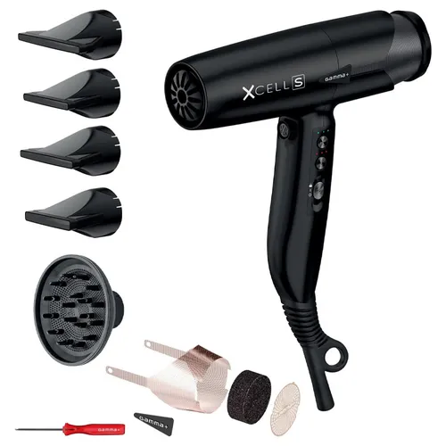 Gamma+ Xcell S Haartrockner - Matt Black - Ultraleichter Haartrockner mit digitalem G-TRON Motor für extremen Luftdruck und Ionentechnologie, reduziert Frizz und sorgt für Glanz. Ideal für perfekte Hairstyling-Ergebnisse.