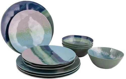 Bo-Camp Halo Melamin-Geschirrset, 12-teilig, blau/grün