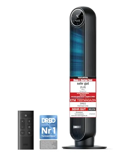 Dreo 20dB Leiser Turmventilator - Turmventilator mit 90° Oszillation, 4 Geschwindigkeiten und 8-Stunden-Timer für eine ruhige und effiziente Kühlung in jedem Raum.