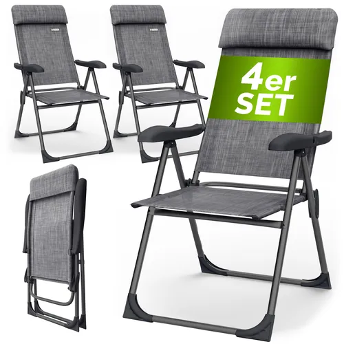 Casaria Klappbare Gartenstühle 4er Set, 7-fach Verstellbar mit hoher Rückenlehne - Stühle für den Garten, wetterfest und bequem, ideal für entspannte Stunden im Freien. Hochwertiges Aluminium und 7-fach verstellbare Rückenlehne für optimalen Komfort.