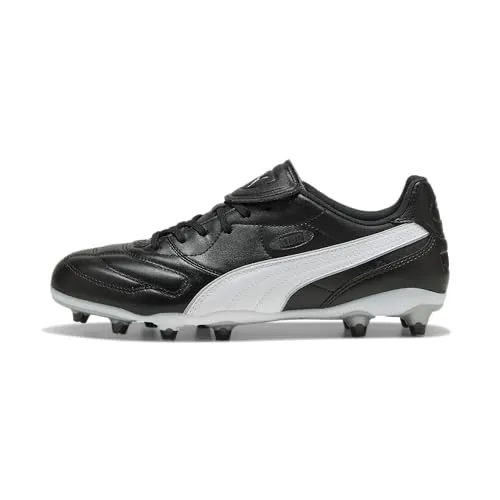 PUMA KING LIGA FG/AG Fußballschuhe für Erwachsene, Gr. 41, schwarz-silber - Erlebe maximale Kontrolle auf dem Platz mit den PUMA KING LIGA Fußballschuhen. Das hochwertige Obermaterial bietet eine bequeme Passform und die leichte Laufsohle sorgt für Stabilität auf verschiedenen Untergründen.