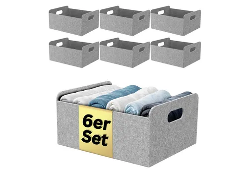 Bada Bing Aufbewahrungskorb Filzkorb - 6er Set faltbare Organizer in hellgrau - Dekokörbe für ein stilvolles Zuhause, vielseitig einsetzbar zur Aufbewahrung von Spielzeug, Pflegeprodukten und mehr, faltbar und kompatibel mit IKEA Regalen.
