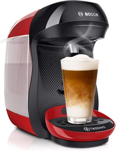 Bosch Tassimo Happy Kapselmaschine TAS1003 - Kaffeepad- & Kapselmaschinen mit 0,7 L Wassertank, ideal für vielseitige Kaffeevariationen wie Latte Macchiato und Cappuccino, inklusive automatischer Abschaltung für mehr Sicherheit.