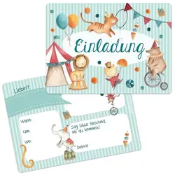 Papierdrachen 12 Einladungskarten zum Geburtstag für Kinder - Motiv Zirkus - Geburtstagseinladungen für deine Geburtstagsparty (DIN A6 mit abgerundeten Ecken)