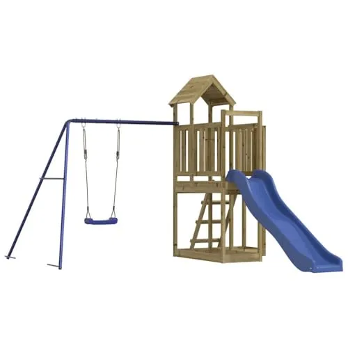 Spielturm Imprägniertes Kiefernholz - Spieltürme für Kinder, aus langlebigem Kiefernholz mit Kesseldruckimprägnierung für hohe Resistenz gegen Fäulnis. Inklusive Wellenrutsche, Schaukel und Sandkasten für unendlichen Spielspaß!