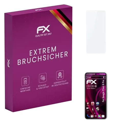 atFoliX Glasfolie kompatibel mit Google Pixel 8 Pro Displayfolie, 9H Hybrid-Glass FX Schutzpanzer Folie